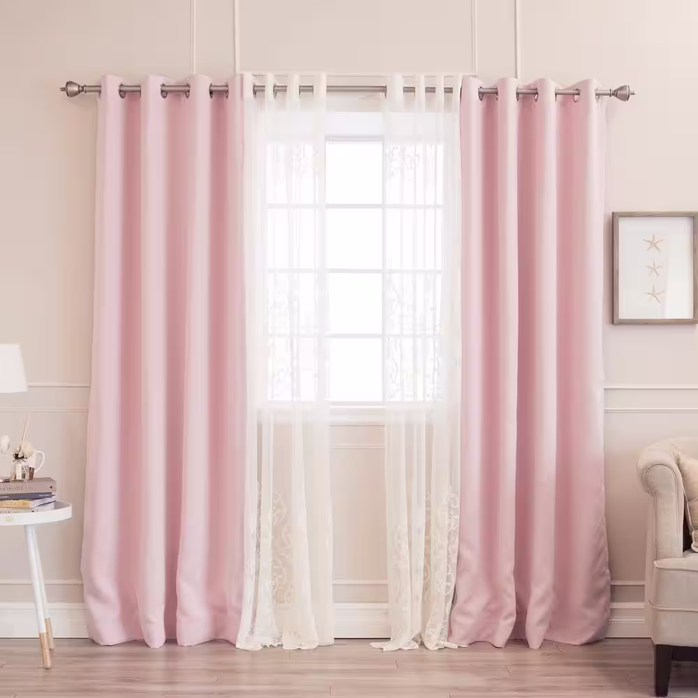 Best Home Fashion Light Pink Solid Grommet Sheer Curtain - 52 in. W x 84 in. L (Set of 2)