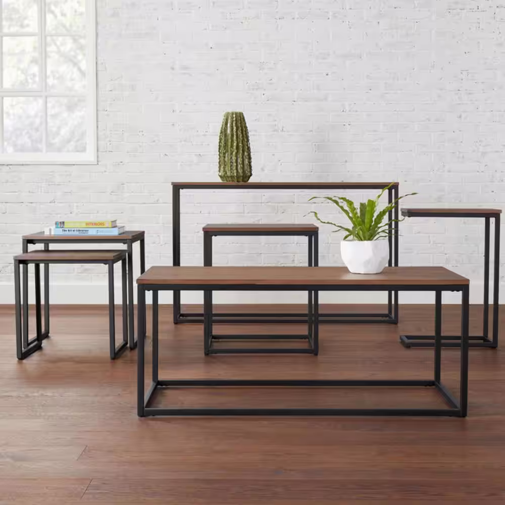 StyleWell Donnelly Black Console Table with Haze Wood Top (48 in. W)