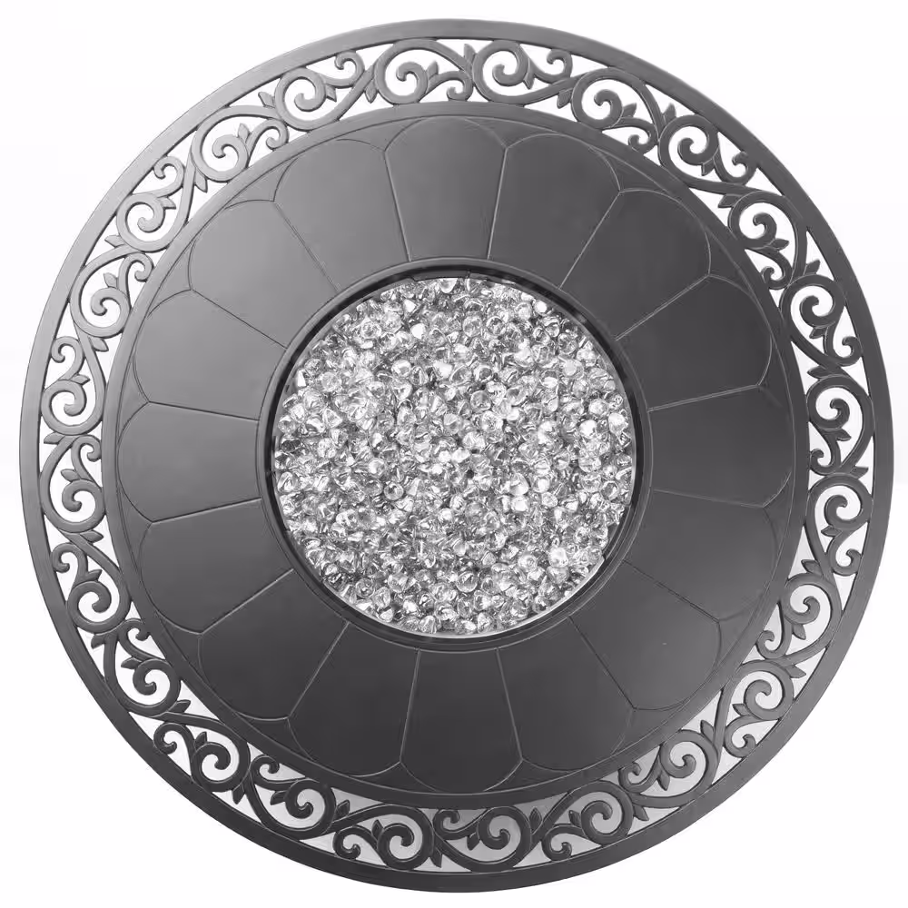Alfresco Bellagio 22 in. x 48 in. Round Cast Aluminum Propane Gas Fire Pit Table with Glacier Ice Firebeads