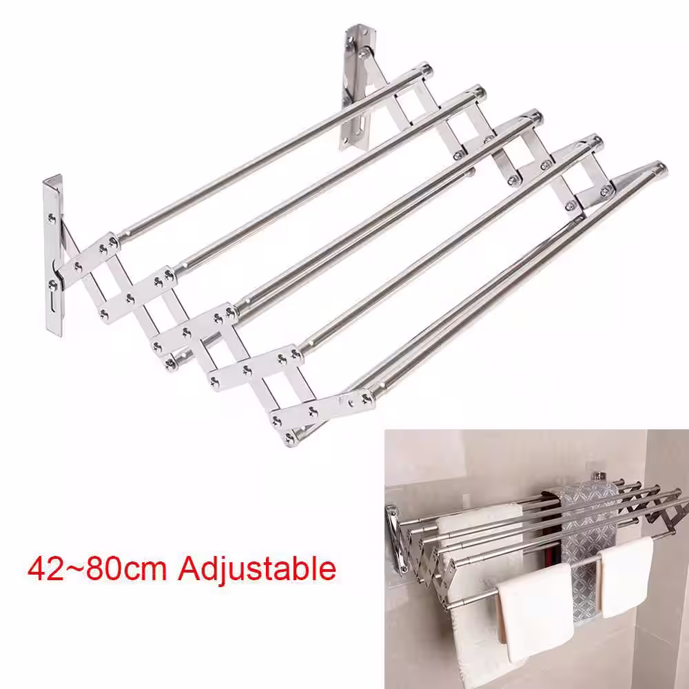 None 31.5 in. x 5.7 in. Silver Stainless Steel Folding Telescopic Towel Rack Garment Rack