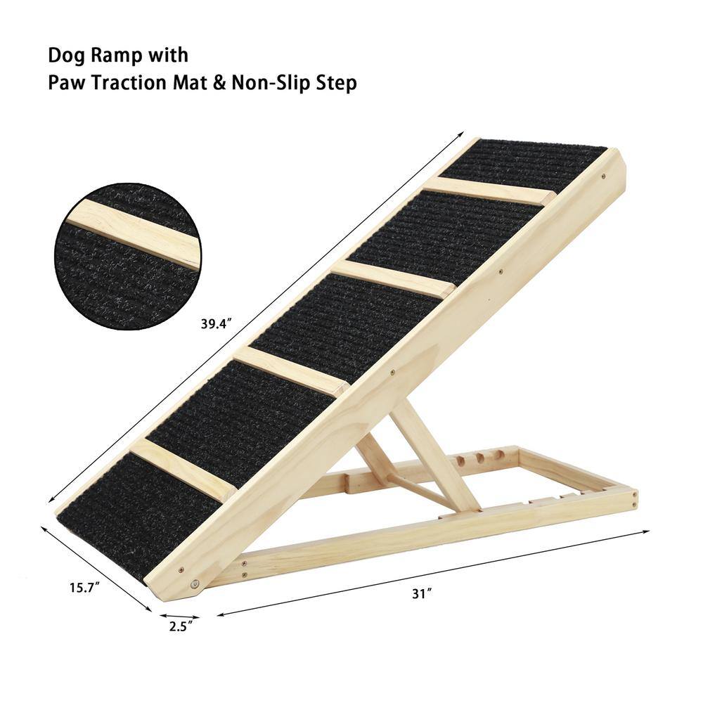 None 24 in. Adjustable Folding Pine Wood Portable Dog Ramp with Non-Slip Paw Traction Surface for Cars