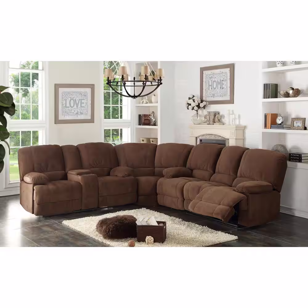 AC Pacific Kevin 82 in. Brown Fabric 3-Seater Bridgewater Reclining Sofa with Square Arms