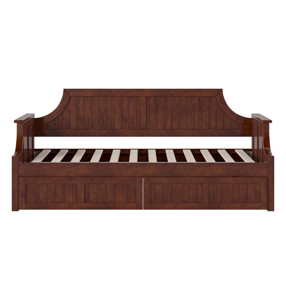 None Cambridge Walnut Twin Solid Wood Daybed with Set of 2-Bed Drawers
