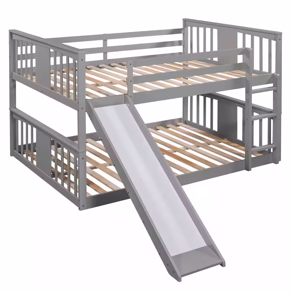 Qualler Gray Full Over Full Bunk Bed with Ladder and Slide
