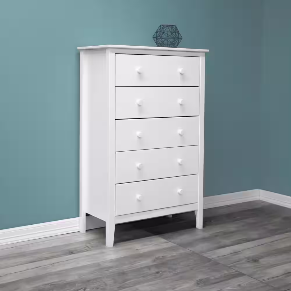 Adeptus Easy Pieces 5-Drawer Solid Wood Chest of Drawers White 47.91 in. H x 30 in. W x 14.56 in. L