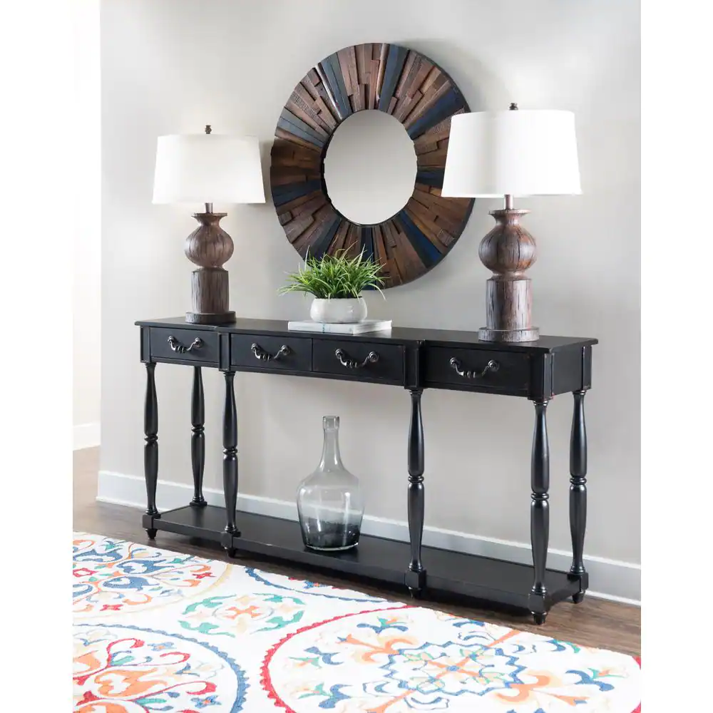 Powell Company 72 in. Black Standard Rectangle Wood Console Table with Drawers