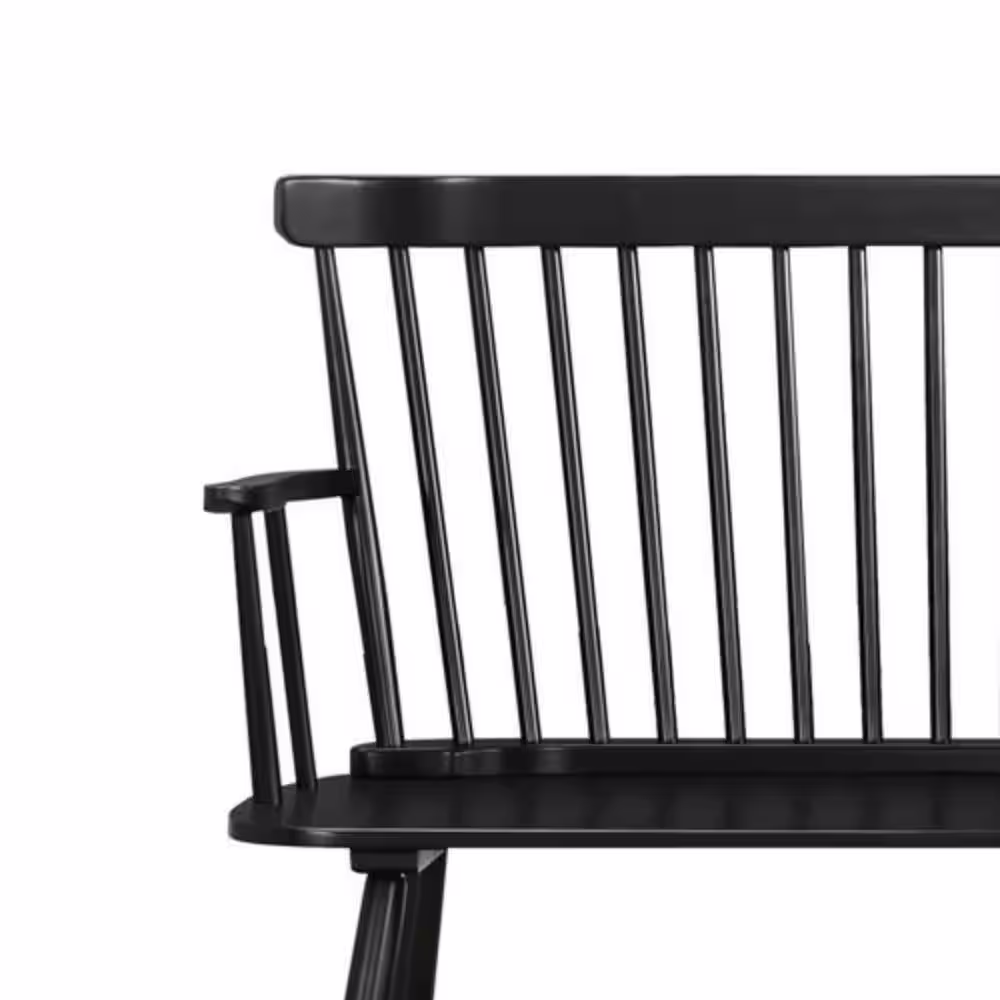 Benjara Transitional Style Black Curved Design Spindle Back Bench with Splayed Legs 48 in. L x 19 in.W x 36 in.H