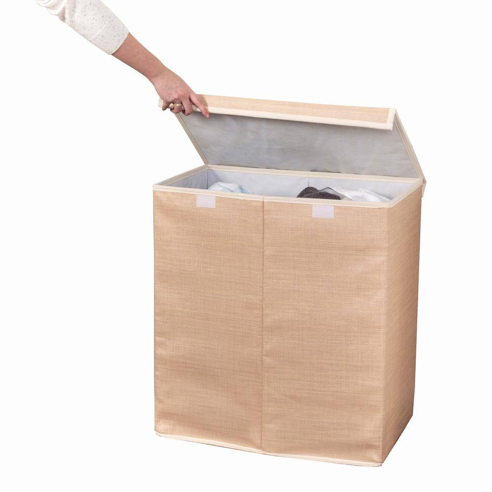 Honey-Can-Do Large Dual Laundry Hamper with Lid, Natural Resin