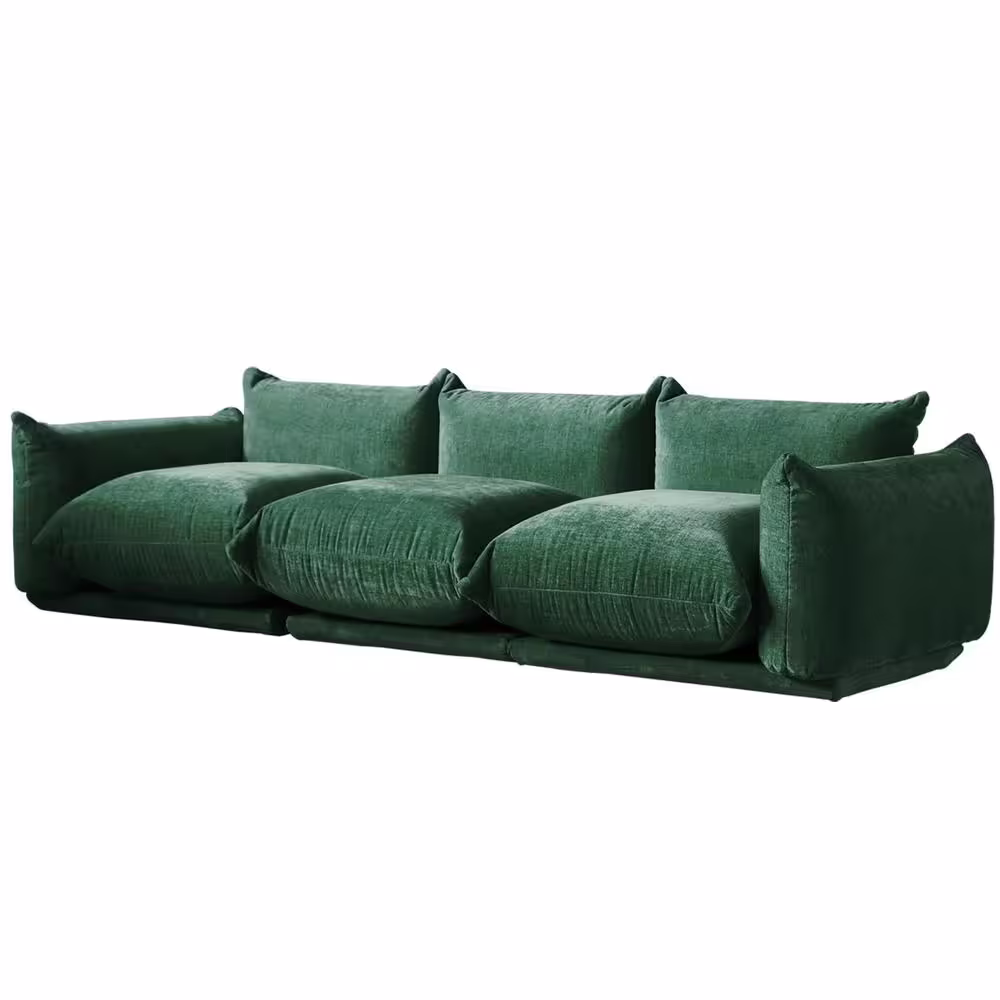 Magic Home 115.74 in. Wide Seat Flared Arm Chenille 3-Seats Floor Level Lazy Sofa Couch, Green
