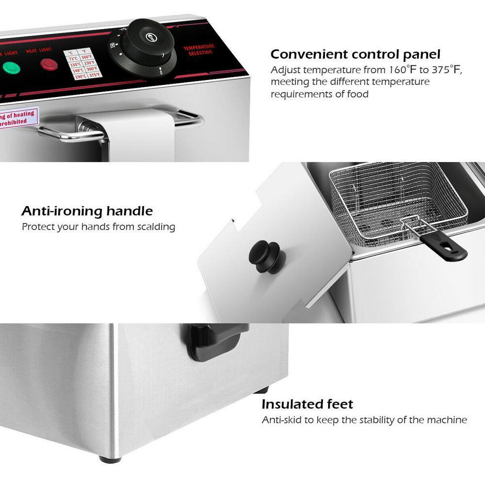 Costway 3400-Watt Electric Countertop Deep Fryer Dual Tank Commercial Restaurant Steel