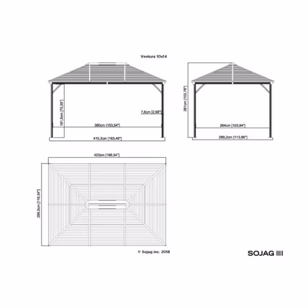 Sojag Ventura 10 ft. x 14 ft. Dark Grey Double Roof Rustproof Aluminum Framed Gazebo