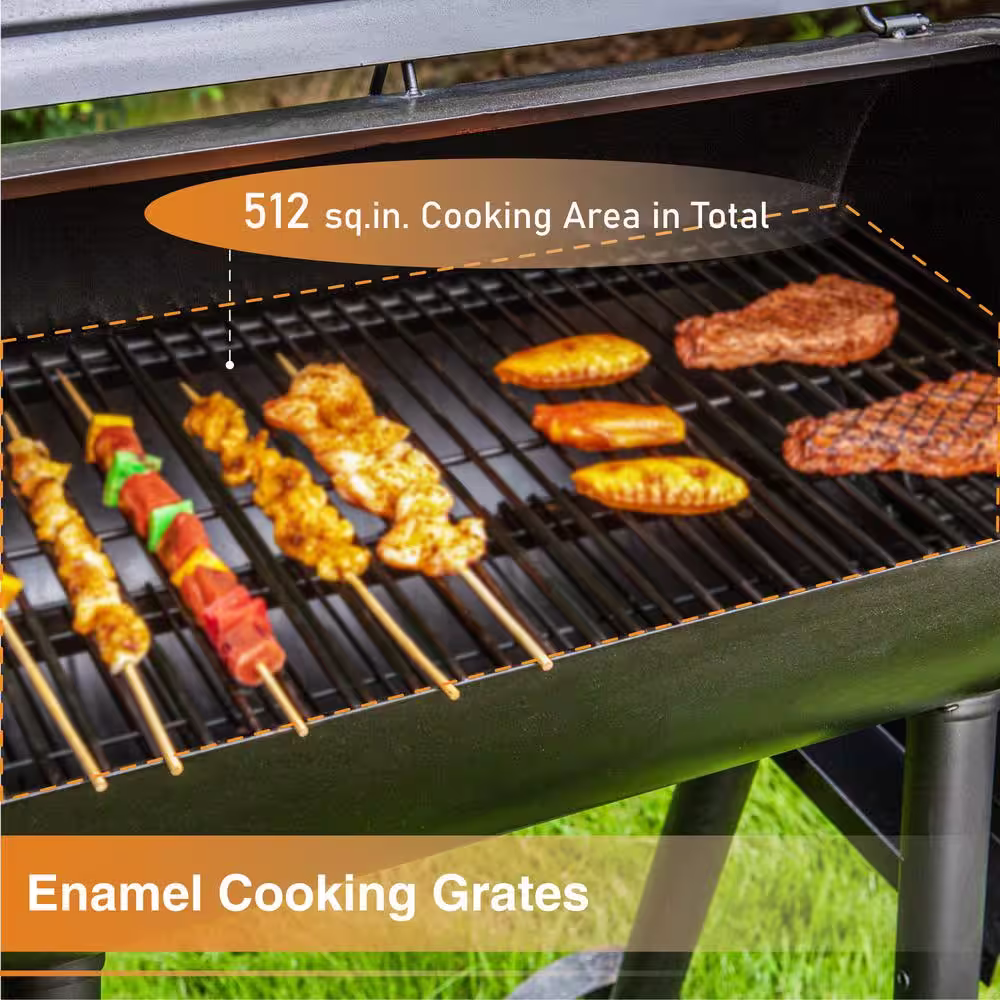 PHI VILLA Offset Charcoal Smoker and Grill in Black