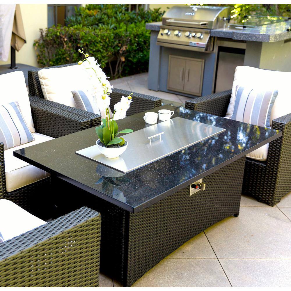 DIRECT WICKER Maxwell 58 in. x 36 in. x 24 in. Rectangle Stainless Steel Propane Fire Pit Table with Cover