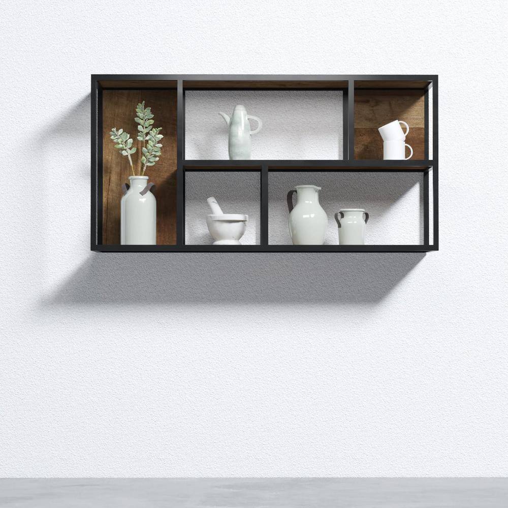 Urban Woodcraft Bauhaus 10 in. D x 40 in. W x 20 in H Multi-Coloured Reclaimed Teak Floating Decorative Cubby Wall Shelves