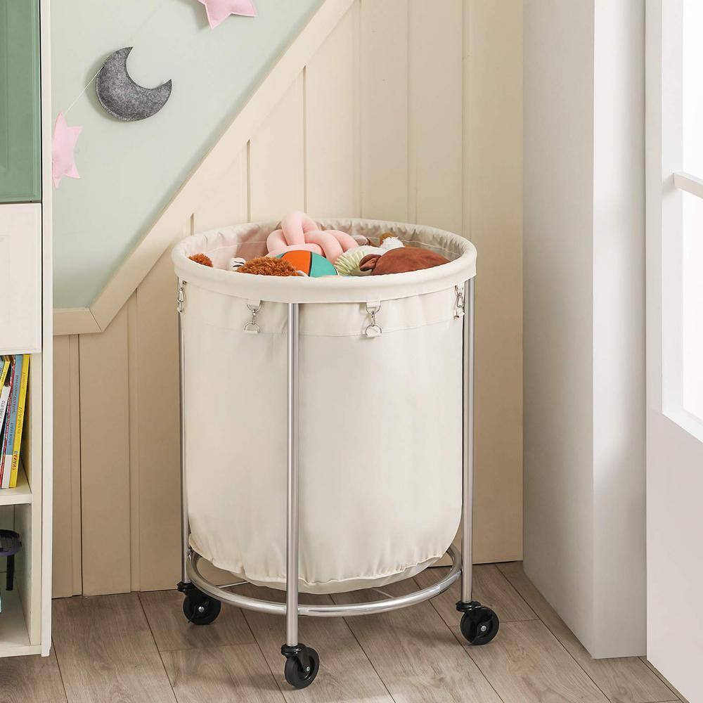 None 23.6 in. W x 23.6 in. D x 31.9 in. H Fabric Laundry Basket Hamper with Wheels Cream
