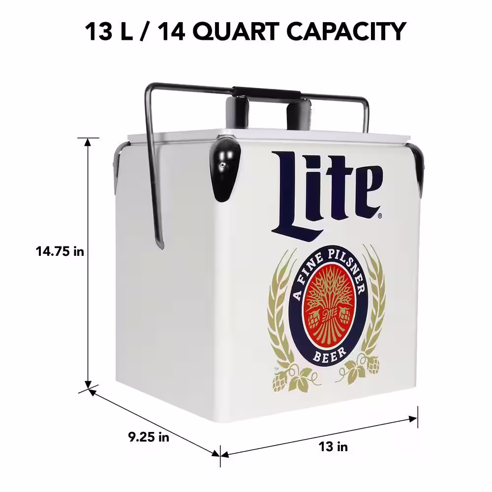 Koolatron Miller Lite Retro Ice Chest Beverage Cooler with Bottle Opener 13L (14 qt.) 18 Can, White and Blue