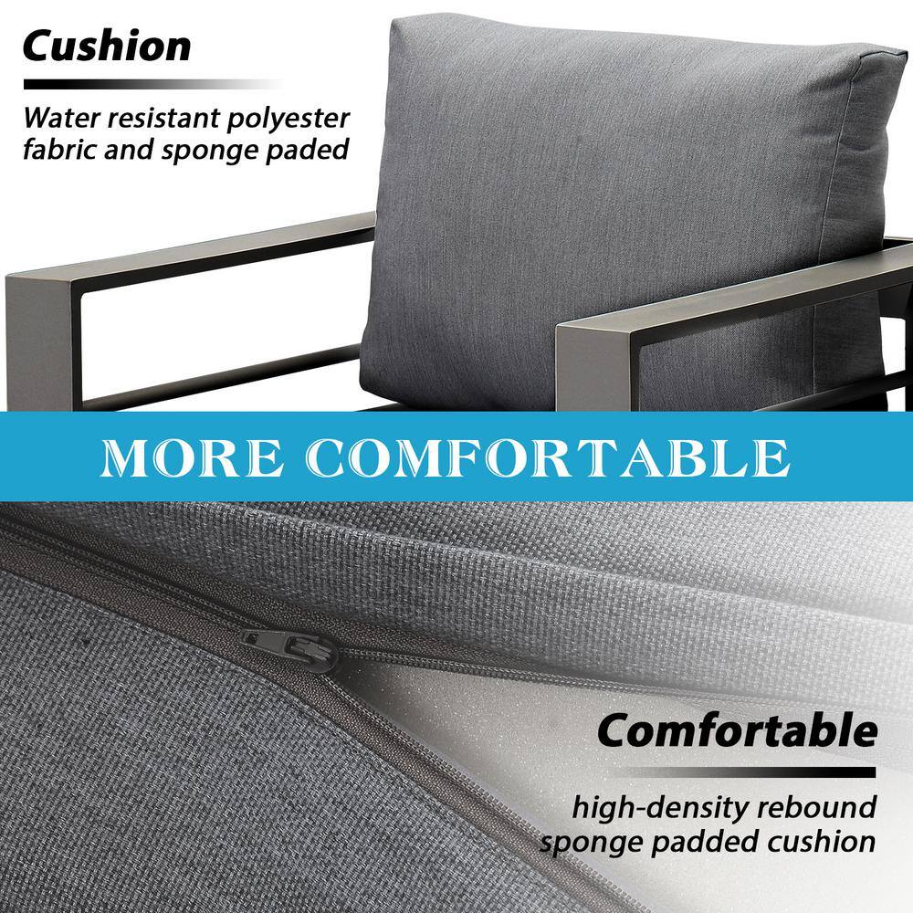 SUNVIVI Grey 6-Piece Aluminum Patio Conversation Set with Dark Grey Cushions