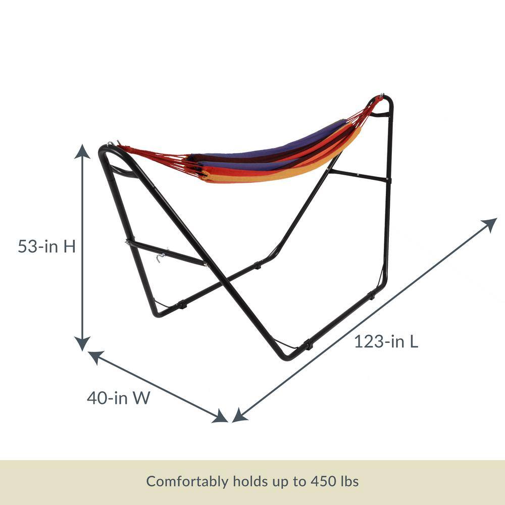 Island Retreat Outdoor Leisure 10.5 ft. Free Standing Bed Hammock with Stand in Tropical Stripe