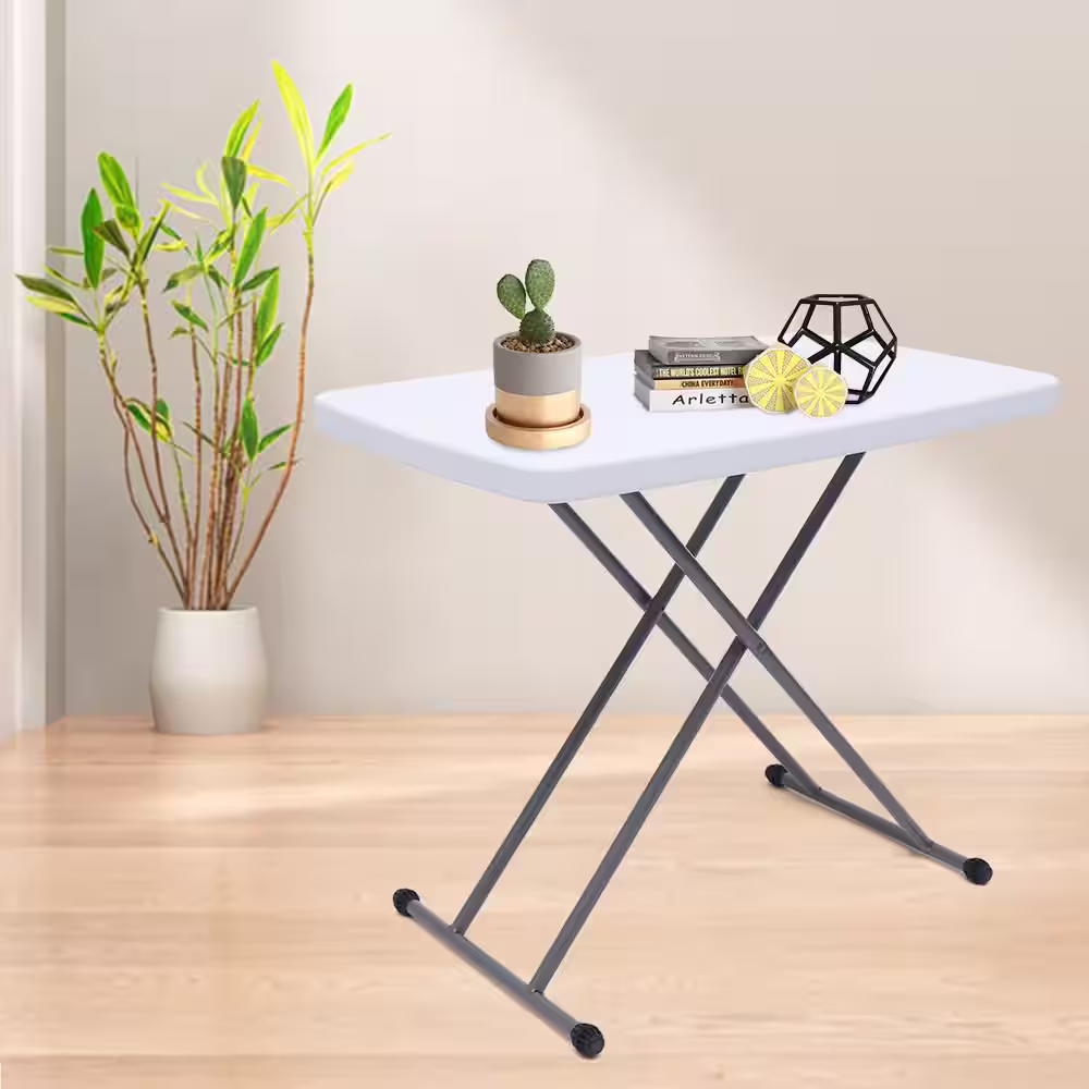 None 30.3 in. White Plastic Adjustable Height Liftable Folding Table