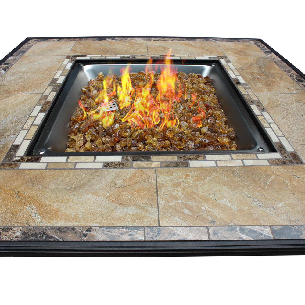 None 40 in. x 25 in. Square Marble Tile Top Propane Fire Pit