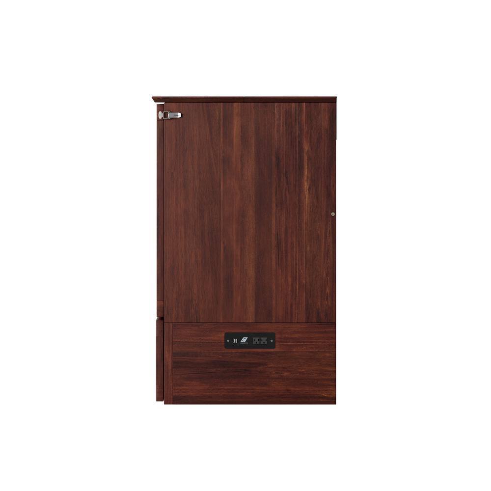 AFI Aspen Queen Walnut Wood Murphy Bed Chest with Mattress, Storage and Built-in Charging
