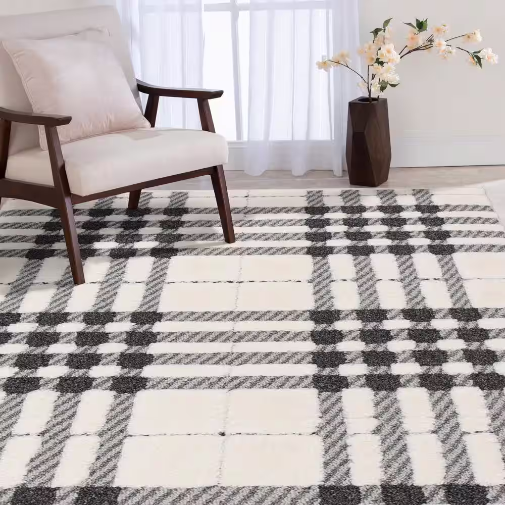 Home Decorators Collection Newburry Black and White 2 ft. x 7 ft. Menswear Polypropylene Area Rug