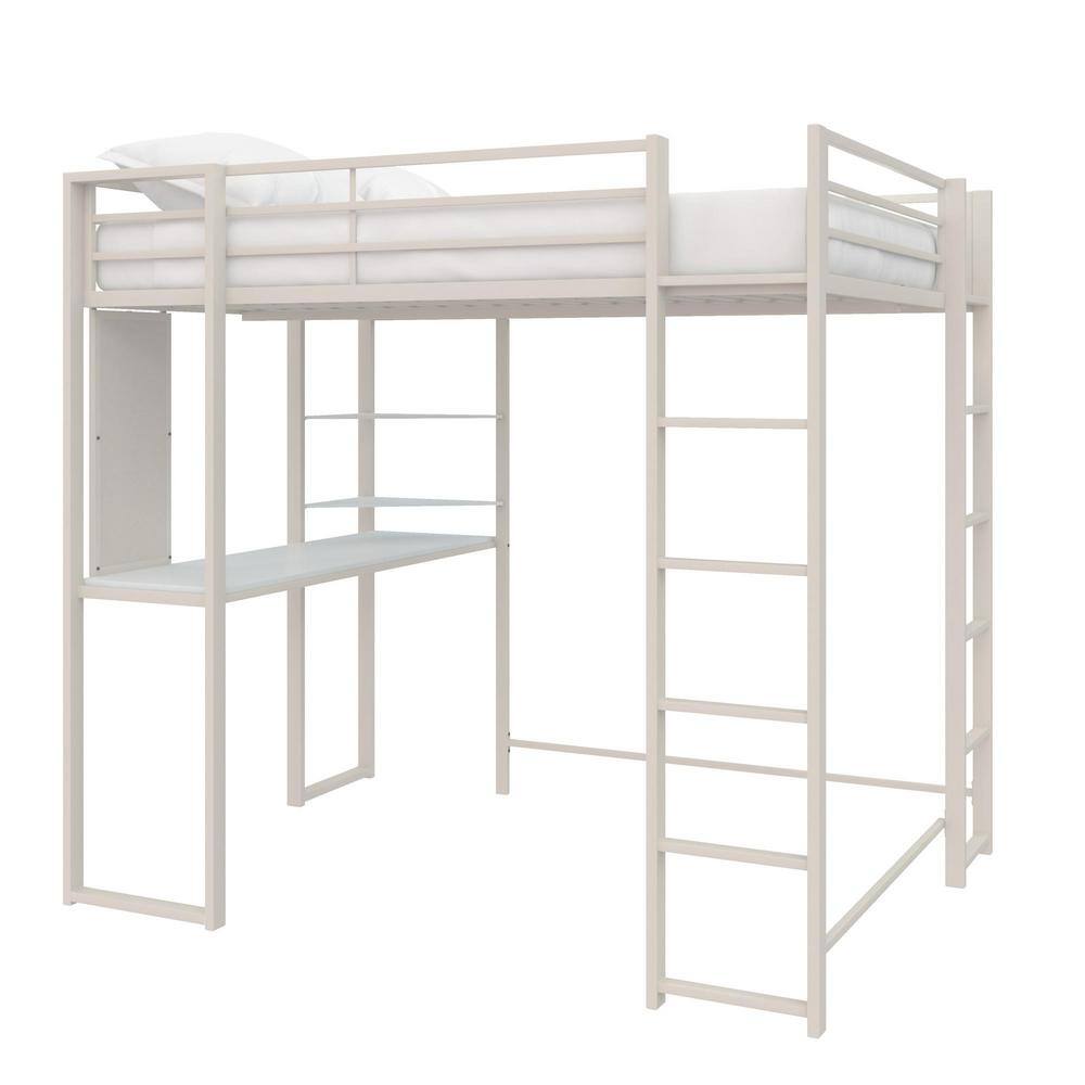 DHP Alana White Full Metal Loft Bed with Desk