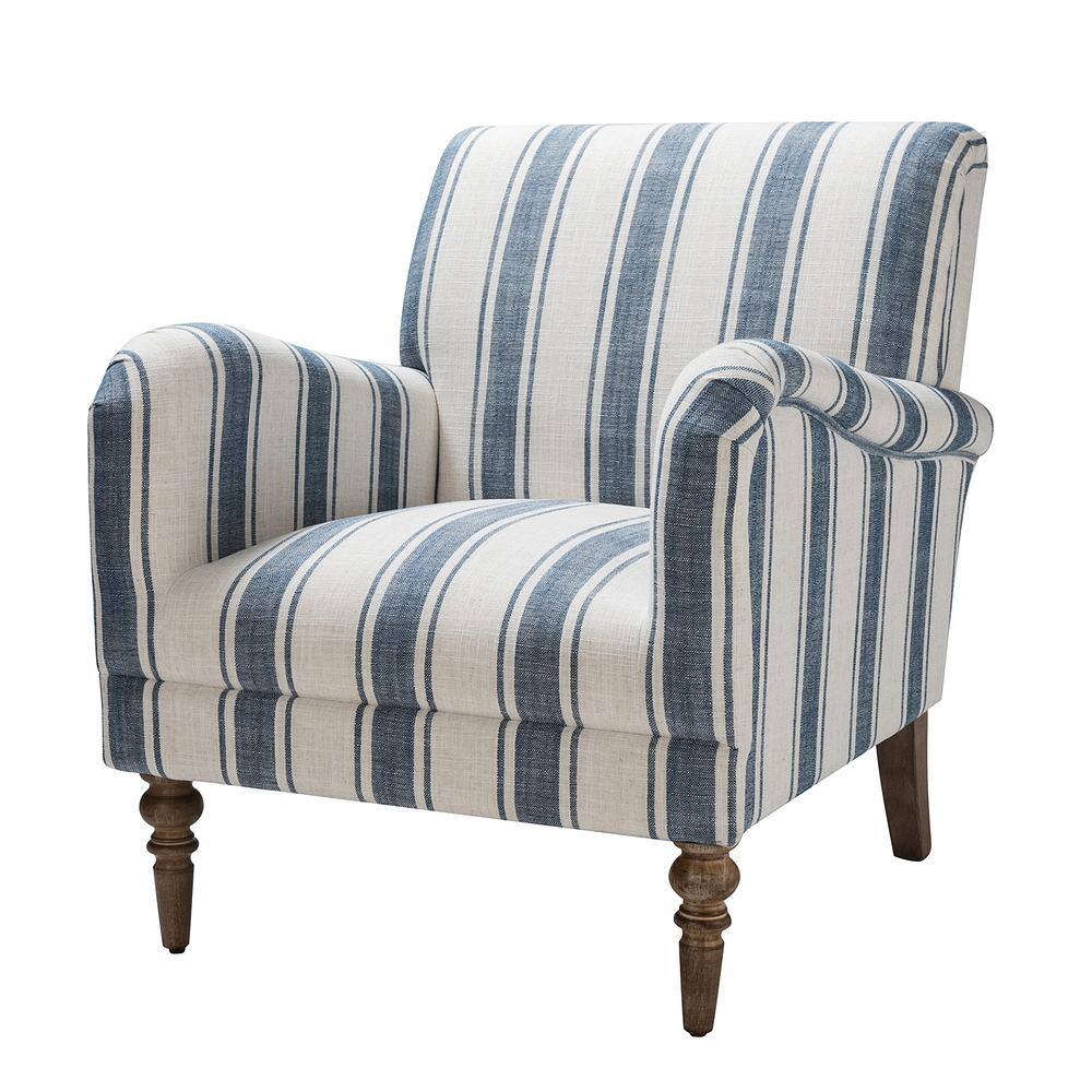 JAYDEN CREATION Hallstatt Navy Classic Wooden Upholstery Accent Arm Chair with Wood Base