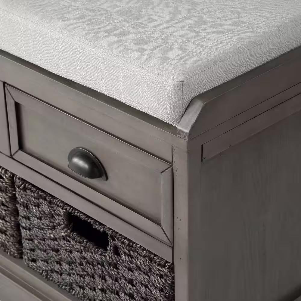 Harper & Bright Designs Gray Wood Entryway Bench Dining Bench with 3-Drawers and 3-Baskets, No Assembly Required 44.1 in. W