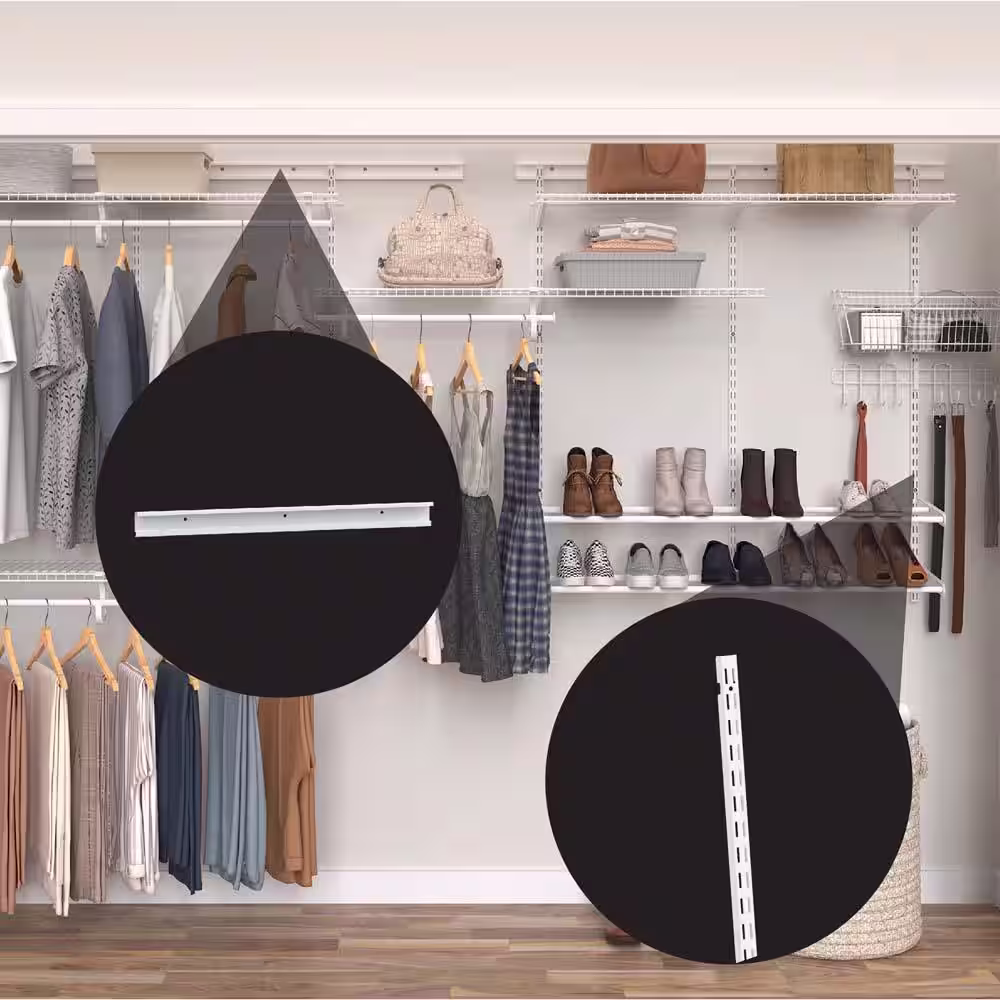 ClosetMaid ShelfTrack 24 in. White Hang Track (1 Piece) and 60 in. x 1 in. White Standard (2 Pieces)