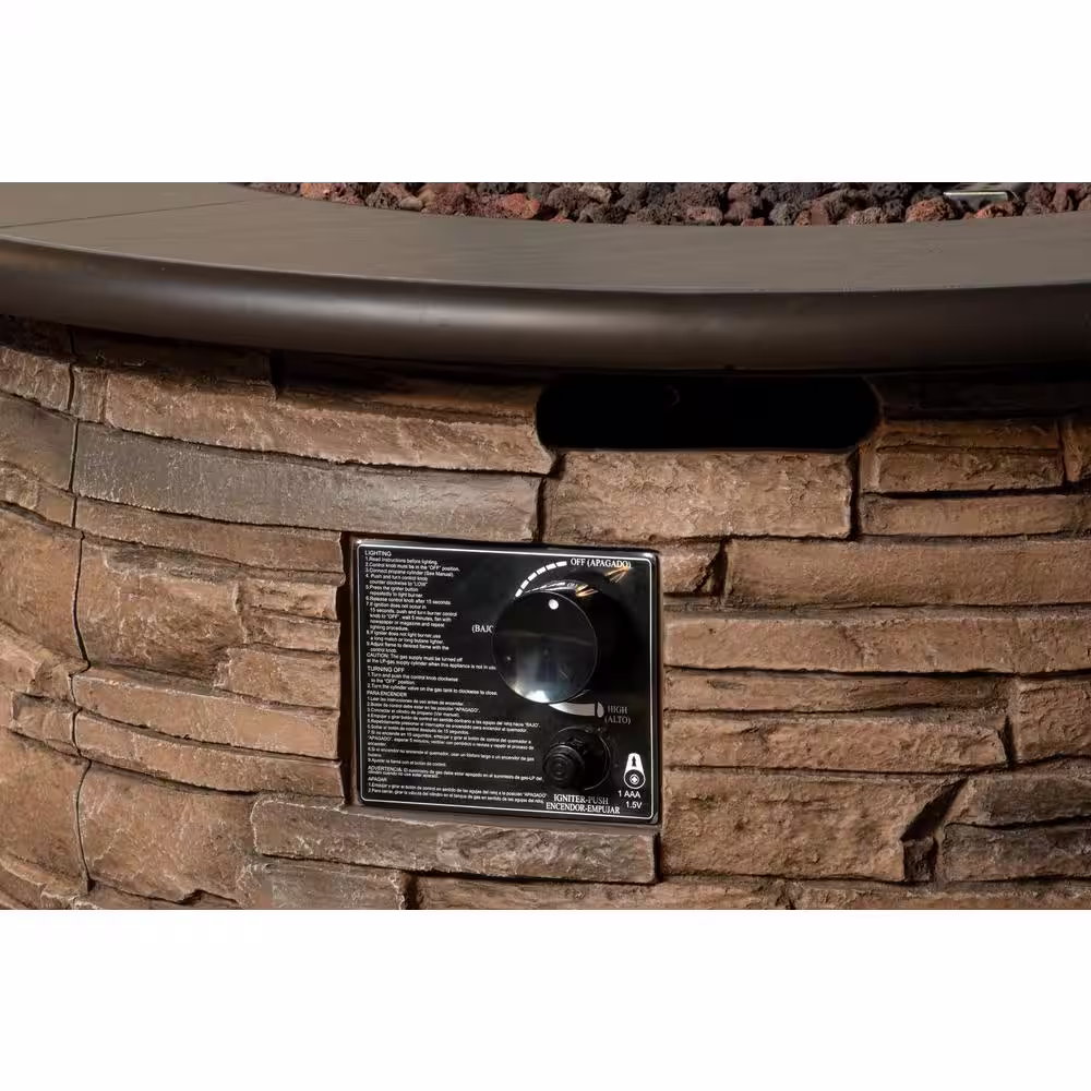 Bond Newcastle Envirostone 36 in. Round Gas Fire Table in Brown