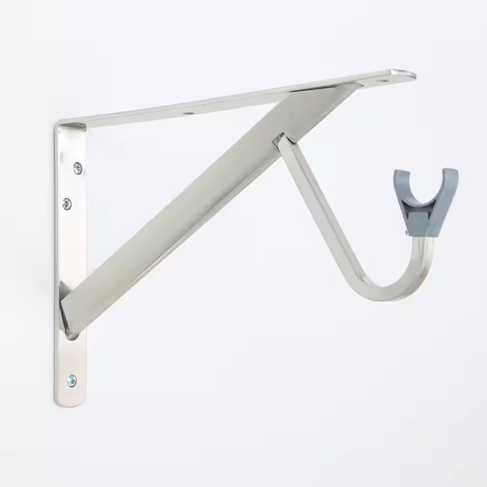 Everbilt 8 in. x 12.4 in. x 1.05 in. Brushed Nickel Heavy Duty Shelf and Rod Bracket