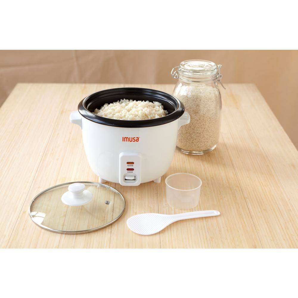 IMUSA 8-Cup Non-Stick White Rice Cooker with Non-Stick Cooking Pot