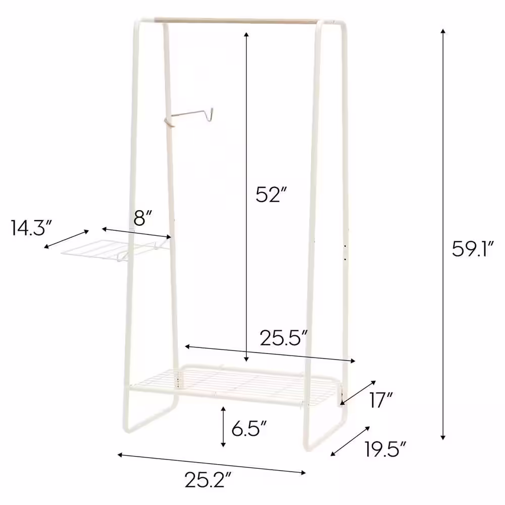 None White Metal Garment Clothes Rack 24 in. W x 59 in. H