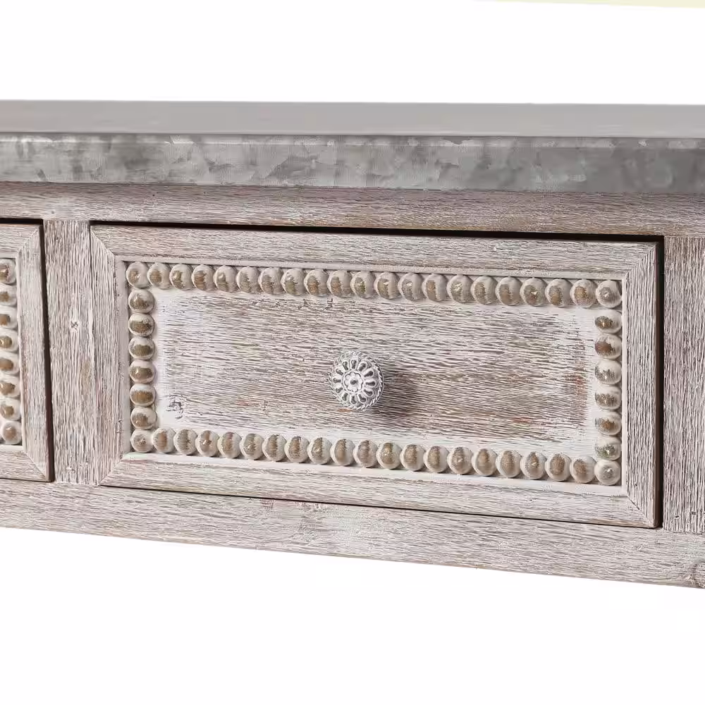 LuxenHome Farmhouse 48 in. White/Dark Gray Standard Rectangle Wood Console Table with Drawers