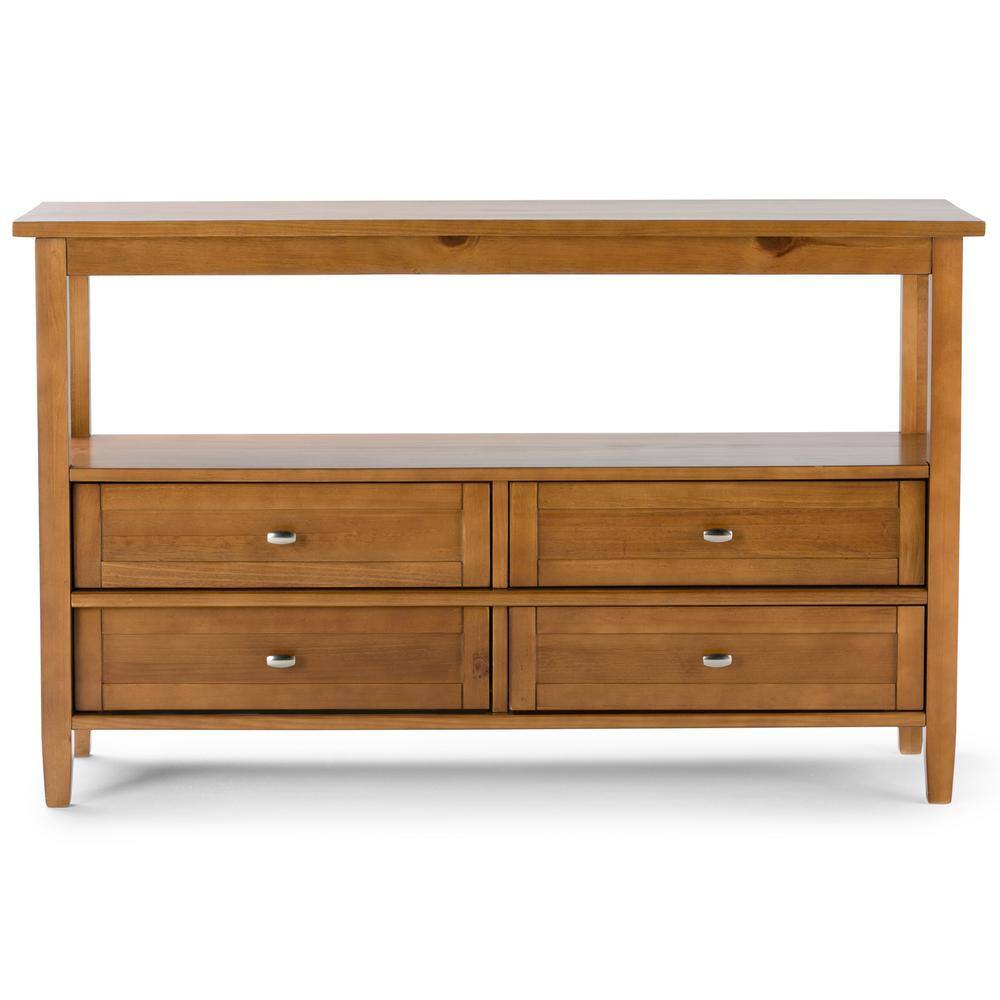 Simpli Home Warm Shaker Solid Wood 48 in. Wide Transitional Console Sofa Table in Light Golden Brown