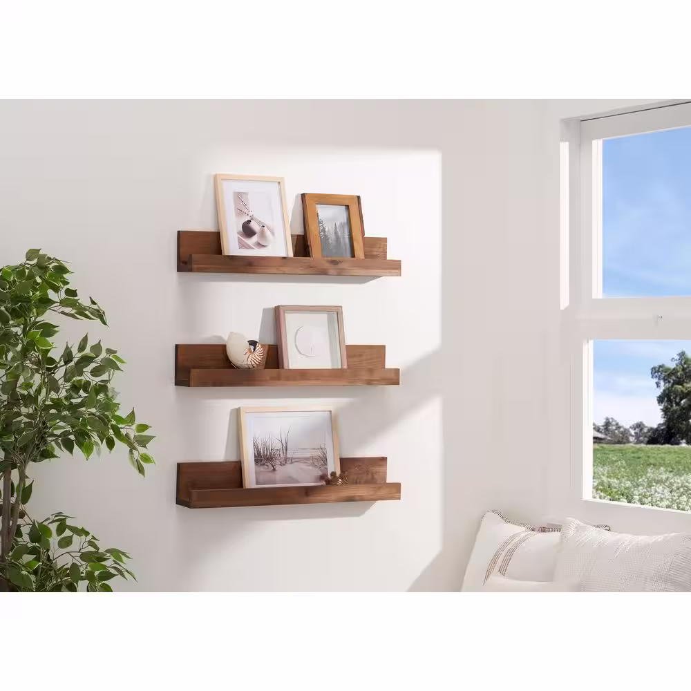 None 4 in. x 28 in. x 4.75 in. Walnut Solid Wood Nursery Floating Bookshelves (Set of 3)