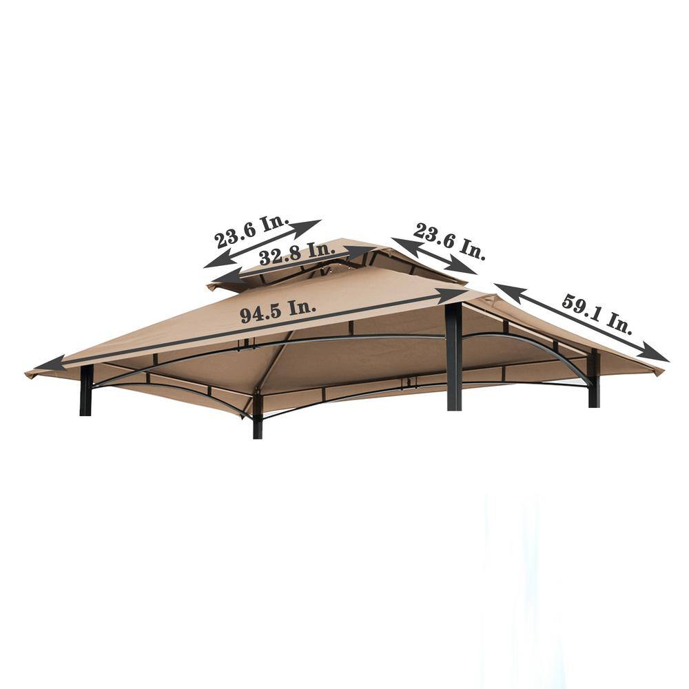 None 8 ft. x 5 ft. Beige Grill Gazebo Replacement Canopy, Double Tiered BBQ Tent Roof Top Cover