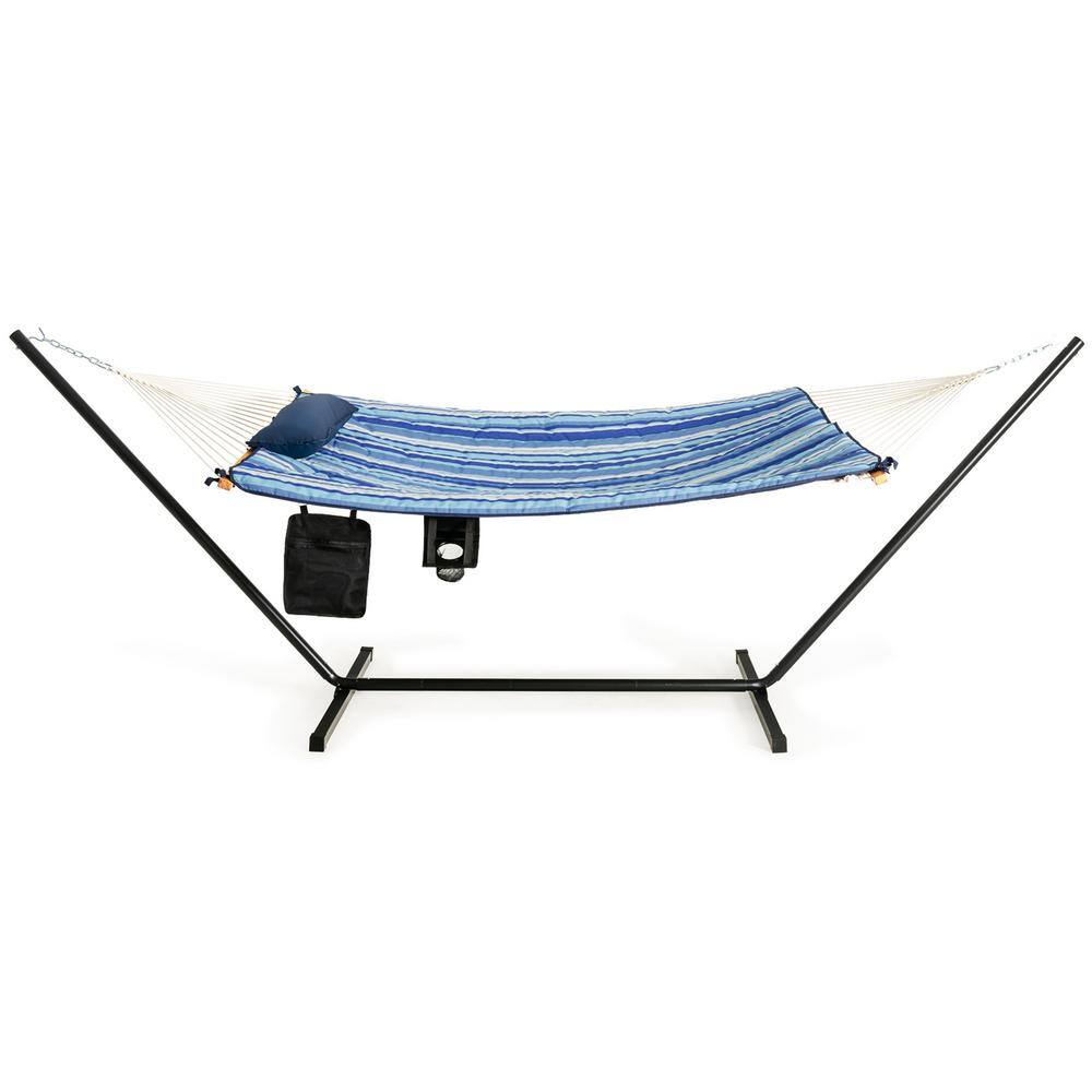 Gymax Swing Hammock Chair Set Hanging Bed with Heavy-Duty Steel Stand Cup Holder