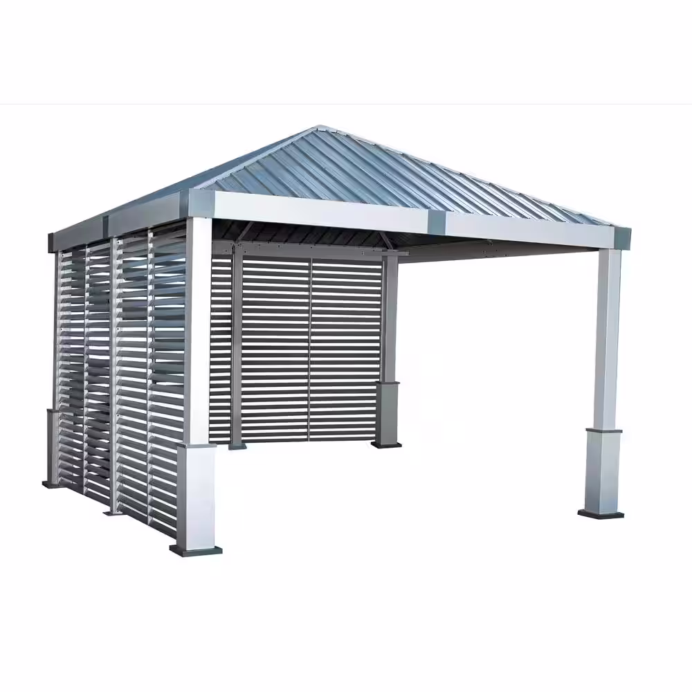 Sojag Nanda 12 ft. x 12 ft. Grey Rustproof Aluminum Framed Gazebo With Two Louvered Walls