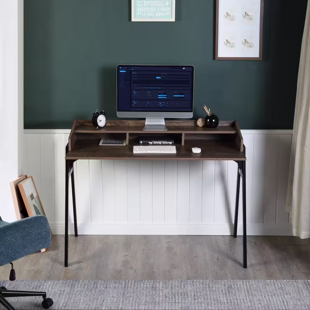 None Booker 47 in. Brown Rectangular Manufactured Wood Computer Desk With Shelf