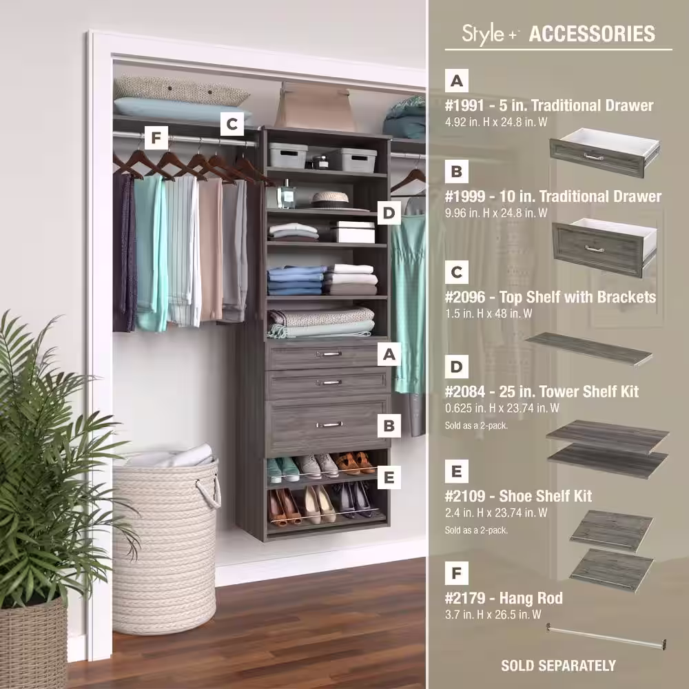 ClosetMaid Style+ 25 in. W Coastal Teak Hanging Wood Closet Tower