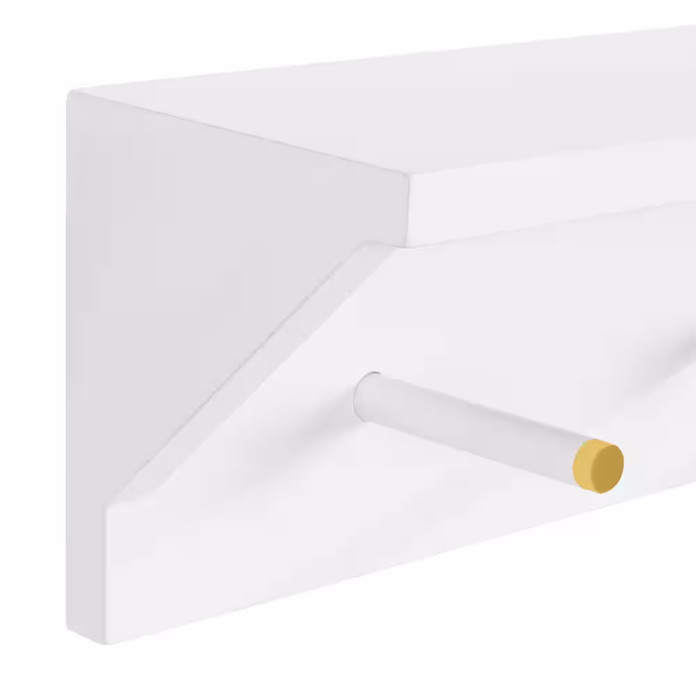 Kate and Laurel Adlynn 5 in. x 18 in. x 5 in. White MDF Floating Decorative Wall Shelf with Hooks