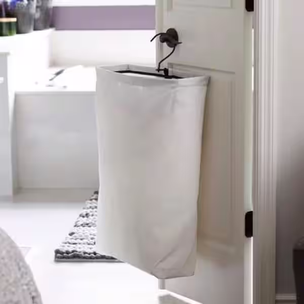 HOUSEHOLD ESSENTIALS White Hanging Laundry Bag with Black Trim