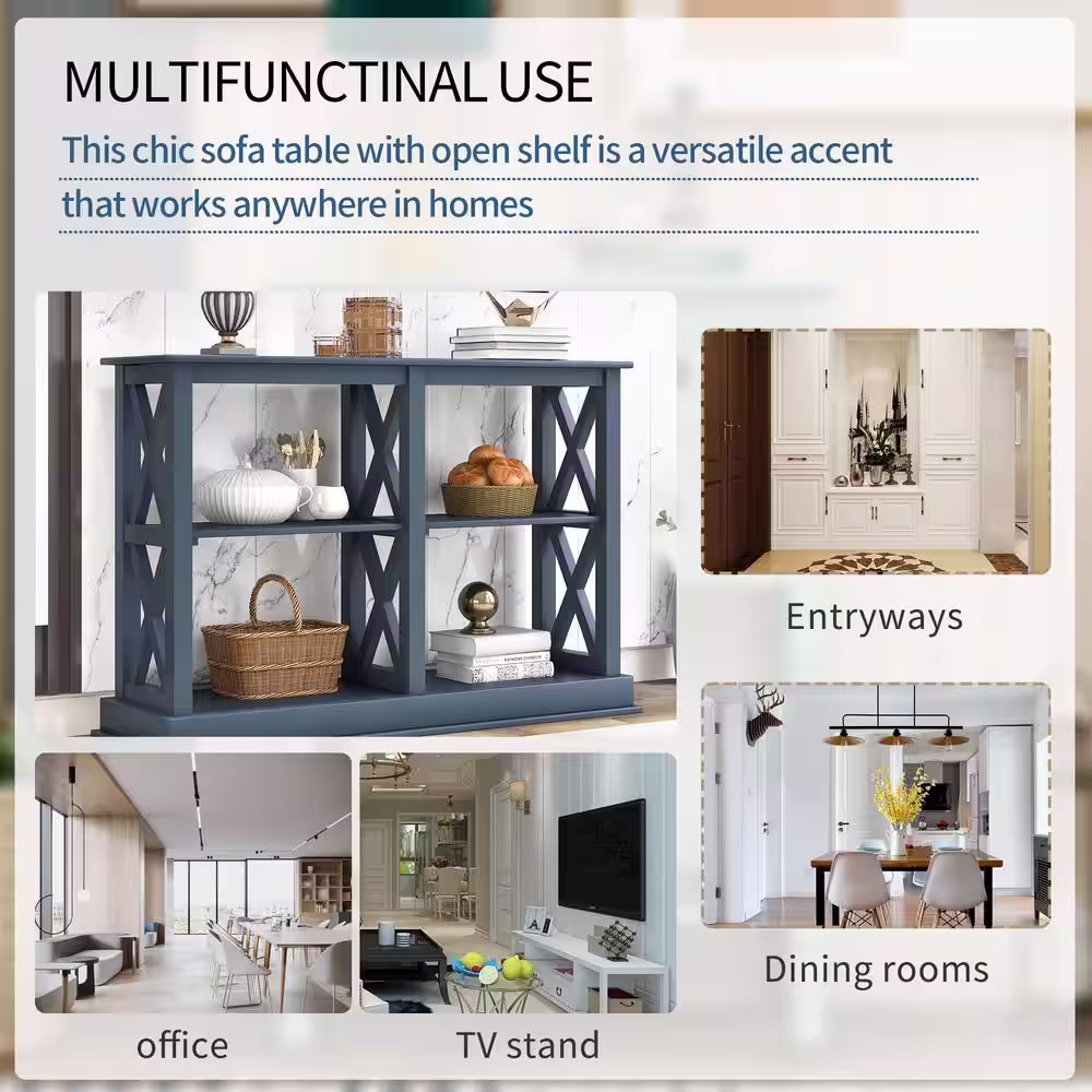 Harper & Bright Designs 46.5 in. L Blue Rectangle Wood Console Table with X Shape Legs