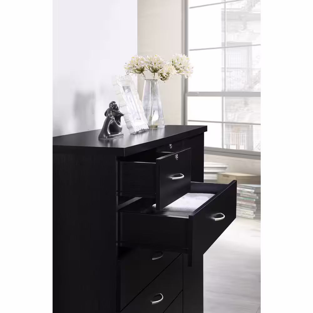 HODEDAH 7-Drawer Black Chest of Drawers with Door