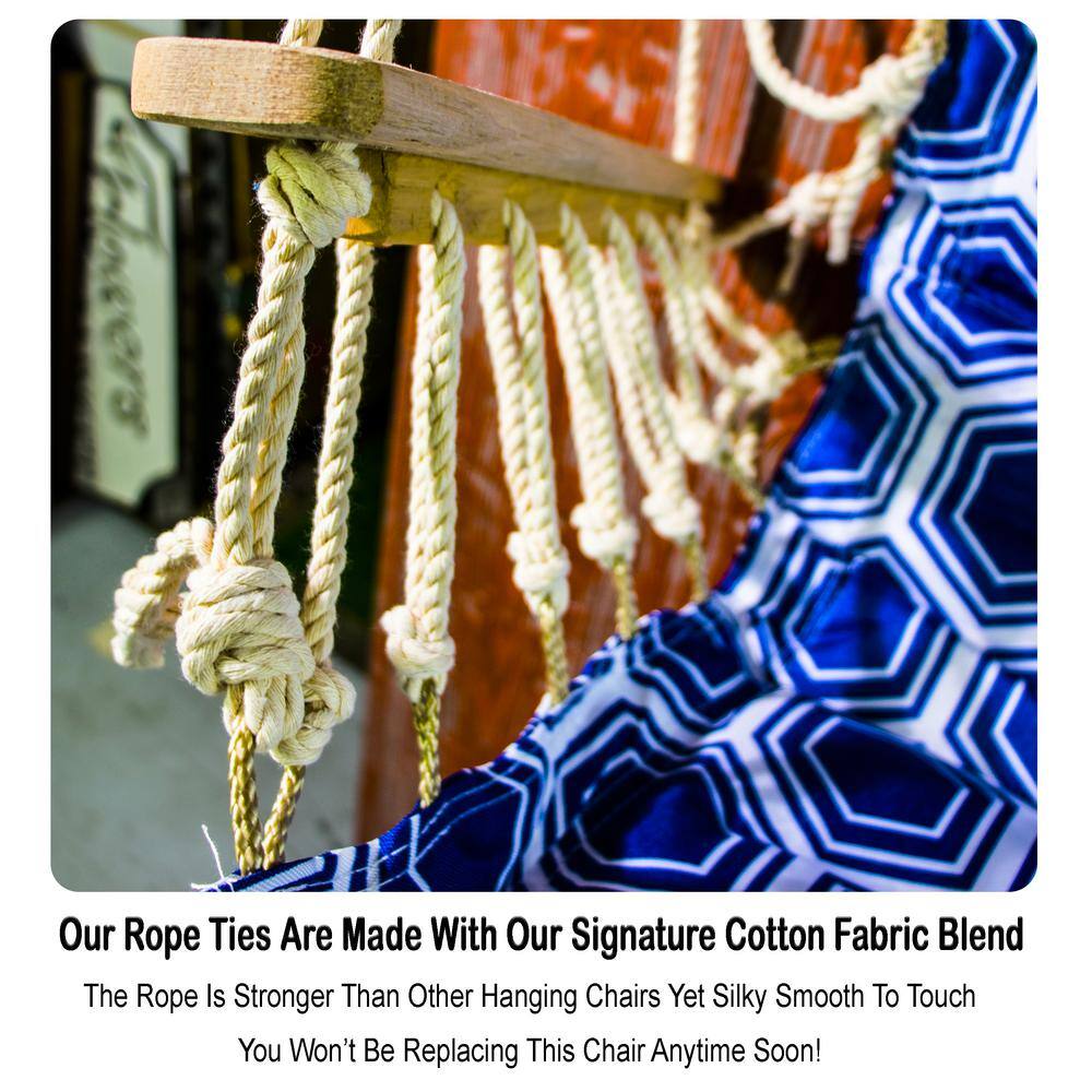 None 2.5 ft. Hammock Chair with Wooden Armrests in Navy with White Rings