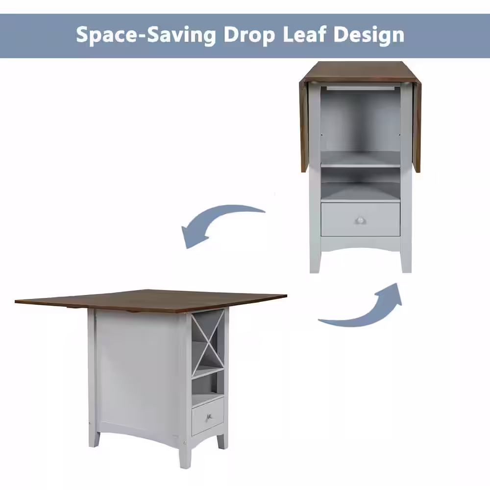 Harper & Bright Designs Farmhouse 5-Piece Cherry and Gray Drop Leaf MDF Top Table Set Seats 4