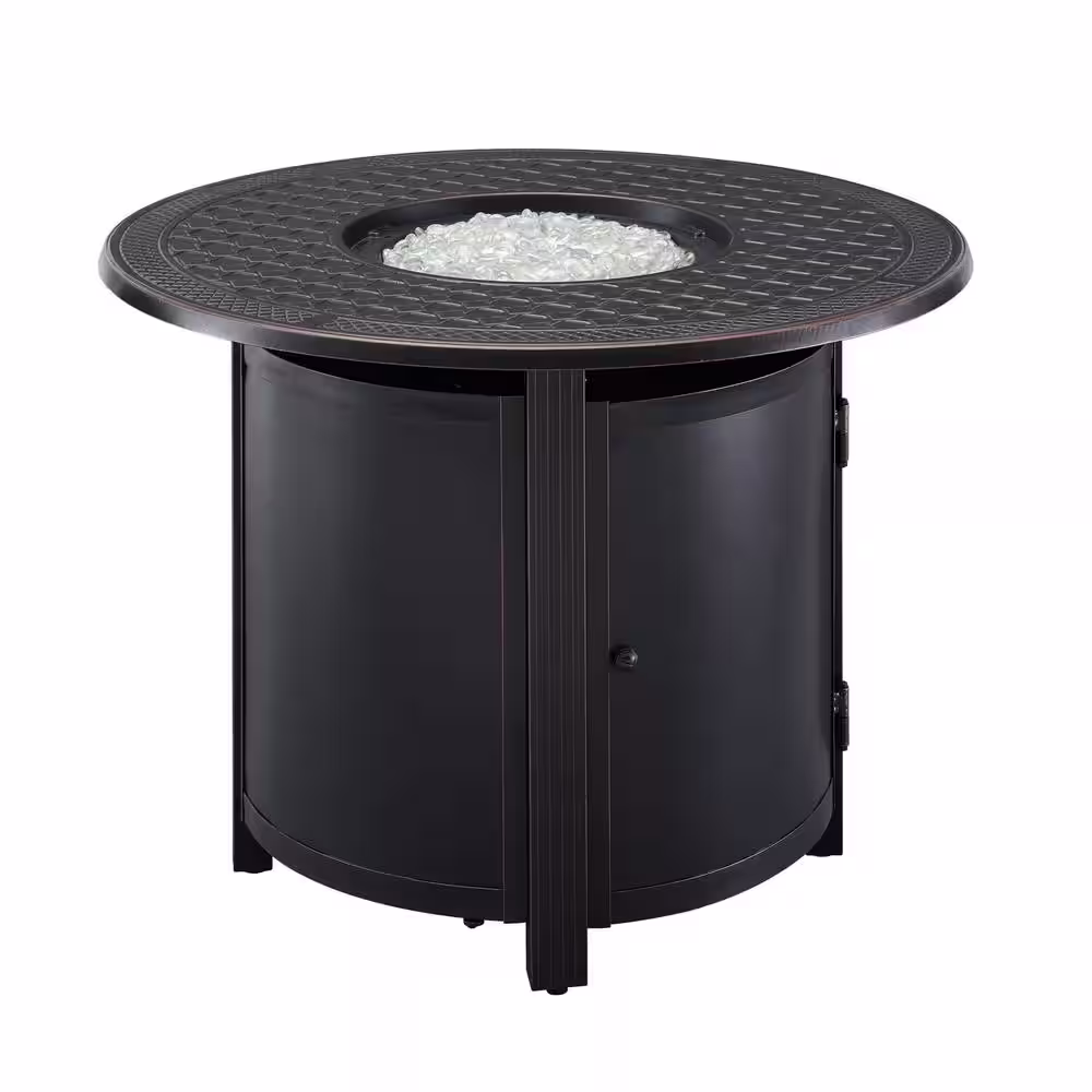 Fire Sense Woodberry 34 in. Round Aluminum 34 in. x 24.5 in. LPG Fire Pit Kit in Antique Bronze