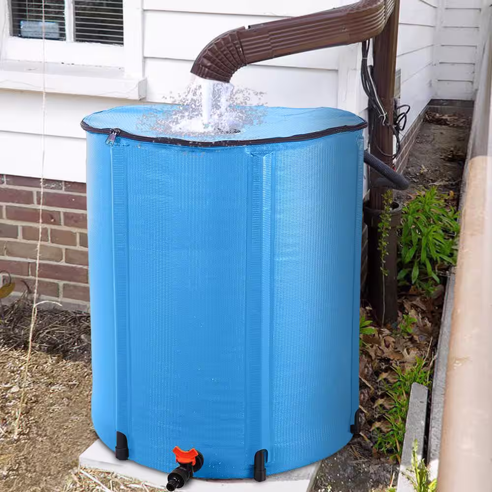 None 50 Gal. Blue Collapsible Rain Barrel
